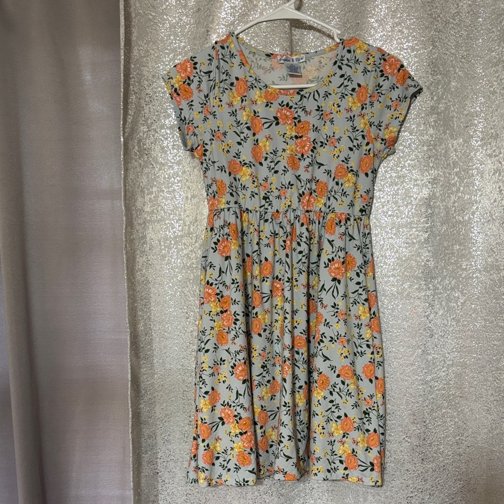 Floral Kids Dress in Orange and Yellow
